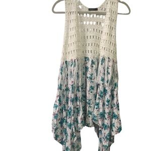 Vivid Importers Floral Crochet Women Top high low cardigan fringe bohemian Small